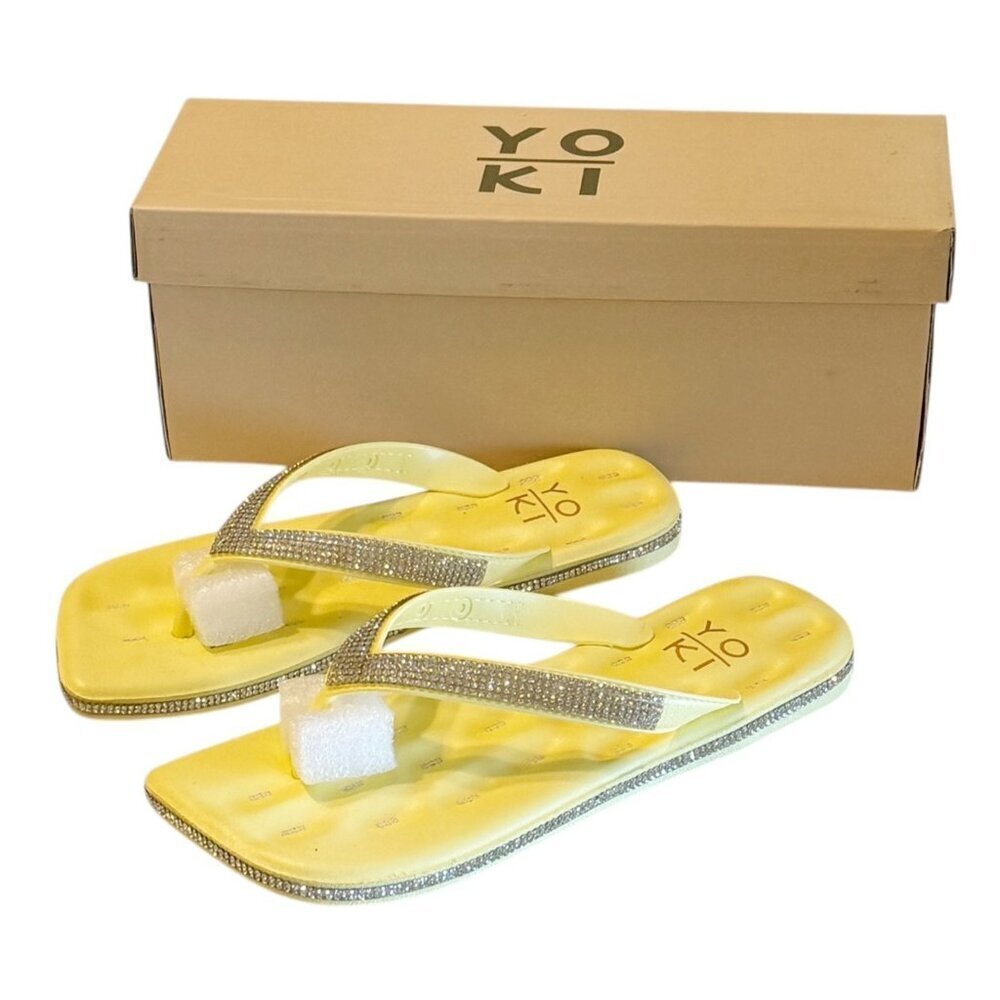 Yo Ki Women's Eula Embellished Flip Flop Slip On Flats Yellow Size 5 NIB